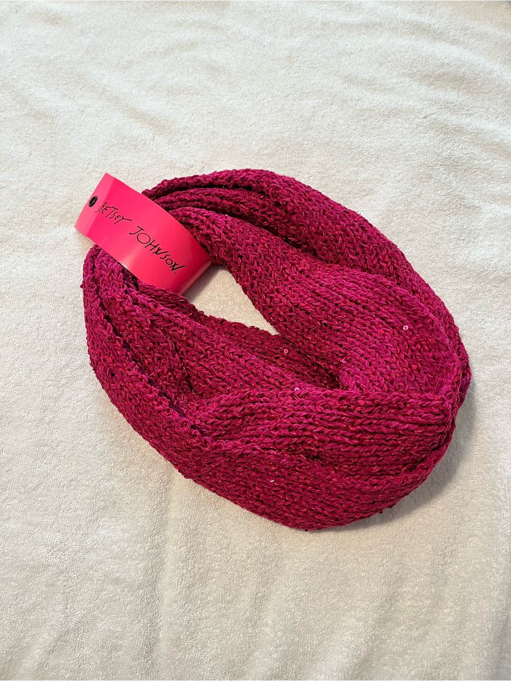 Betsey Johnson Raspberry Chunky Knit Infinity Scarf - Picture 2 of 4